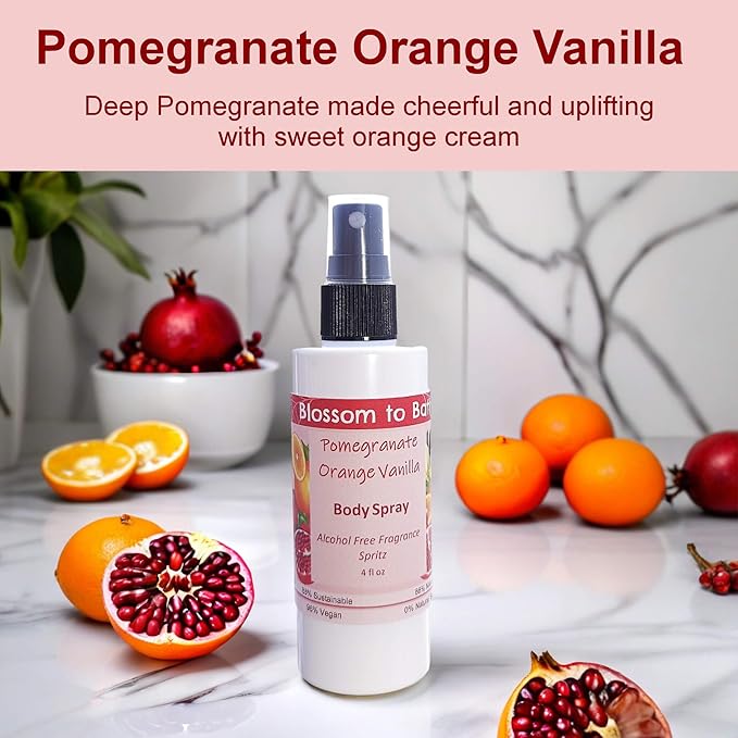 Blossom to Bath Pomegranate Orange Vanilla Body Spray (4 Ounce) - Natural Fragrance - Energizes Skin with a Juicy And Cheerful Scent
