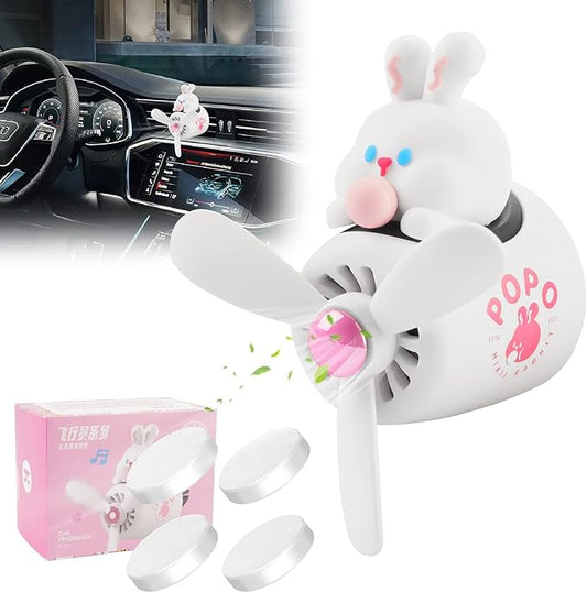 Car Air Freshener Cute Cartoon Rabbit Pilot Car Diffuser Rotating Propeller Automotive Air Outlet Fan Creative Car Perfume Decoration Cool Car Accessories