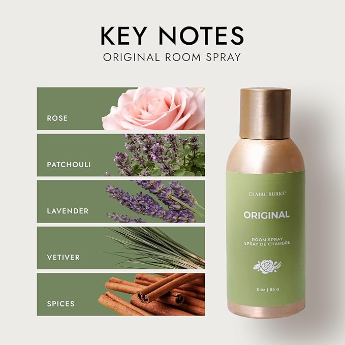 Claire Burke Original Scent Room Spray, 3 oz (Pack of 6) - Fresh Home Fragrance & Air Freshener, Natural Scent Home Fragrance, Long Lasting Natural Air Freshener
