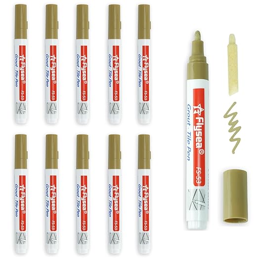 10 Piece Wall Grout Color Pen Refill - Tile Repair, Gap Grout Renew Marker for Tiles, Floor, Kitchen, Bathroom (Khaki)