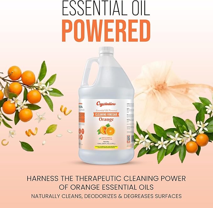 Orange Essential Oil Cleaning Vinegar (1 Gallon) 6% Non-Toxic Distilled White, Vinegar for Cleaning Purpose, Vinagre Blanco, Vinger (128 Fl Oz (Pack of 1), Orange)