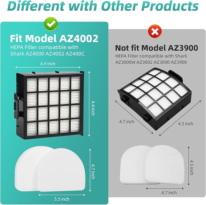 AZ4002 AZ4000 AZ4000C Filter Replacement Parts for Shark Power Detect Pro Max Upright Vacuum Cleaner -2 HEPA Filters 4 Foam & Felt Filters 1 Cleaning Brush