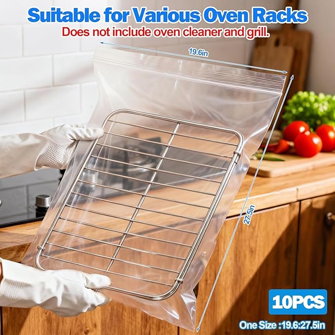 Oven Rack Cleaner Bags, Washing Degreaser Set, Soaking Oven Rack Cleaner with Material, Kitchen Cleaning Accessory for Stove Grilling Microwave, Toaster Cooking Baking Barbecue Roasting Camping