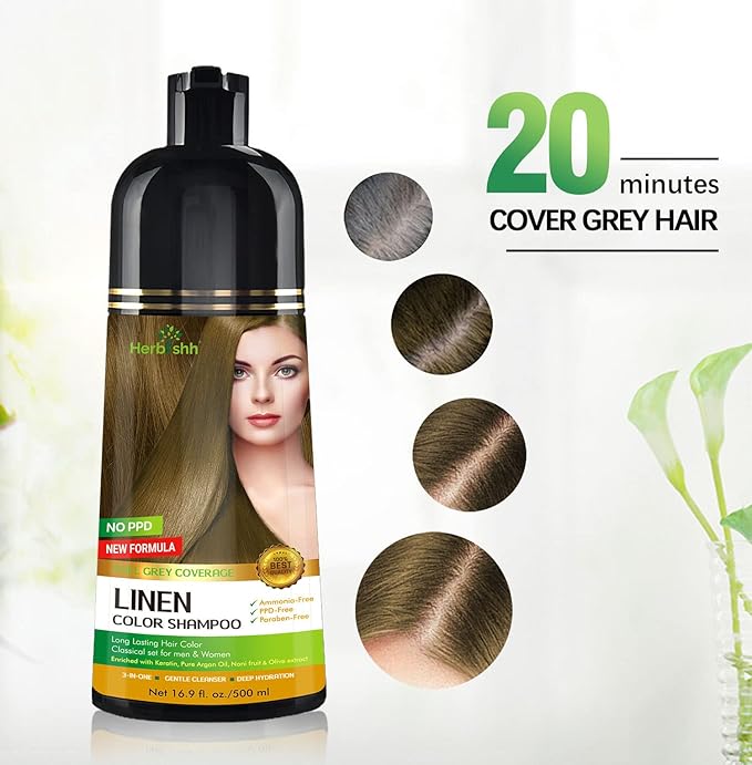 Herbishh Hair Color Shampoo for Gray Hair - 500 ML + Hair Color Stain Remover 5 Wipes - Travel Pack