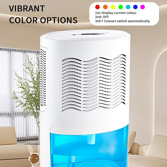 Quiet Small Dehumidifier for Bedroom up to 1000 Sq.Ft, 68 OZ Water Tank, Auto Shut-Off, Portable mini Dehumidifier for Bathroom,Apartment,Closet,rv, Small Spaces with 7 Color LED Lights
