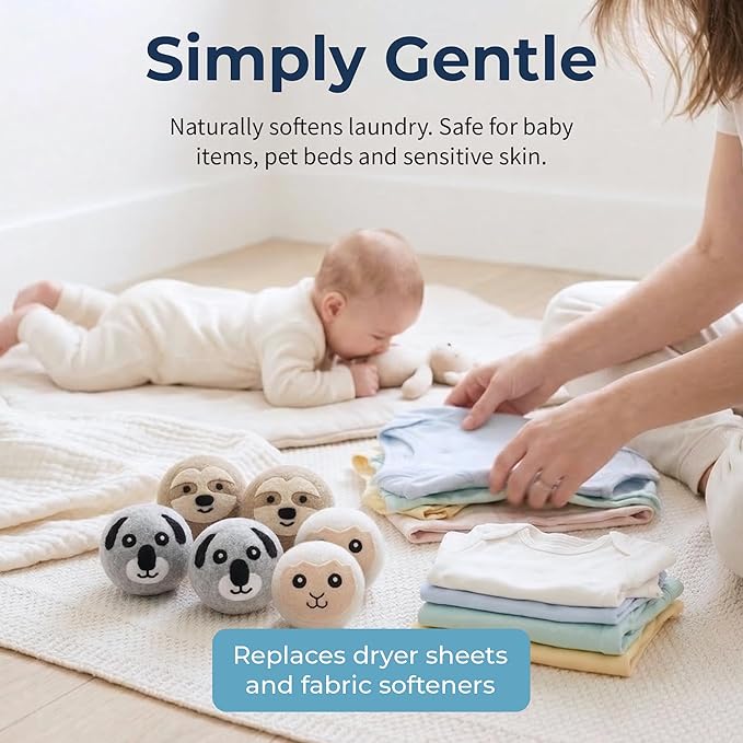 Best Brands Wool Dryer Balls 6 Pack - 100% Natural Fabric Softener Alternative, Reusable Laundry Balls for Dryer, Reduces Static Cling, Wrinkles & Drying Time, Safe for Baby Clothes & Delicates