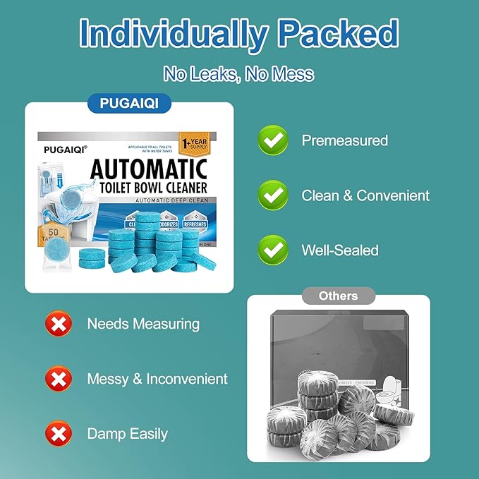 Automatic Toilet Bowl Cleaner Tablets,Blue toilet seat, Descale & Deodorize, Septic-Safe, Continuous Cleaning, Fresh Scent, Drop-In Tank Cleaner effective to use Works with Toilets 50 Pack-Fresh Scent