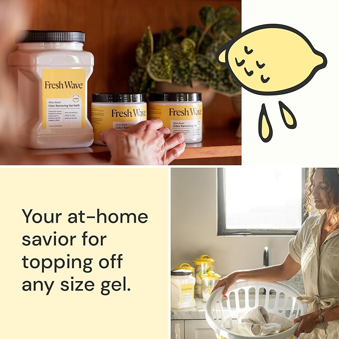 Fresh Wave Lemon Odor Removing Gel Refill, 63 oz. - Safer Odor Absorbers for Home, Natural Plant-Based Odor Eliminator, Every 15 oz. lasts 30-60 Days, For Cooking, Trash & Pets (Pack of 2)