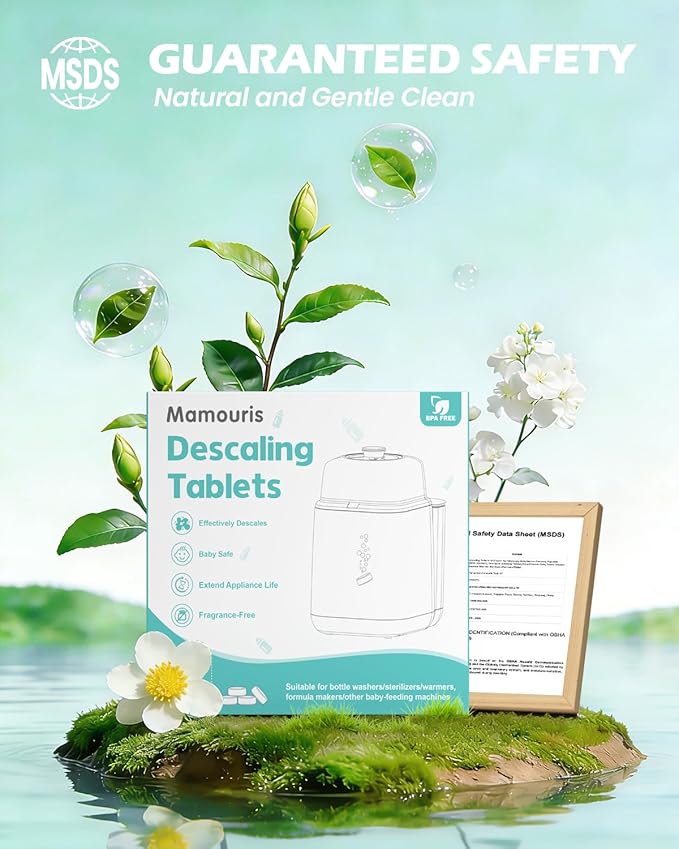 Baby Descaling Tablets: Ideal for BabyBrezza, Momcozy Baby Bottle Washer and ALL BRANDS of Baby Feeding Appliances, 48 Count Remove Milk & Limescale
