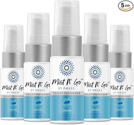 Mist N??Go by Omaze Travel Bathroom Spray for Toilet Spray Odor Eliminator - Travel Toilet Spray for Bathroom Air Freshener Spray for Bathroom Deodorizer - Dream Travel Size (1oz x5)