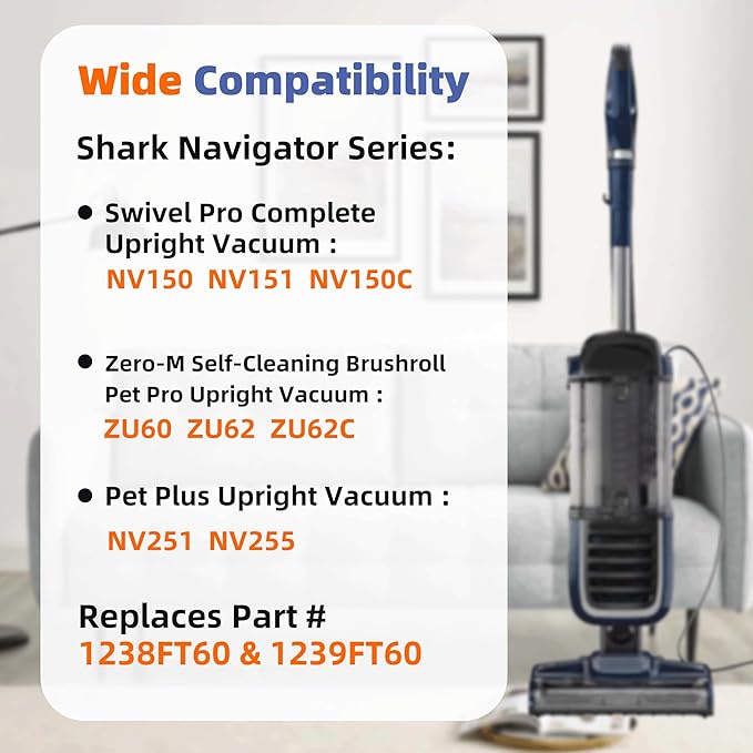 6 Foam Filter + 2 Hepa Filter Replacement for Shark ZU62 ZU60 NV255 NV150 NV251 NV151 Navigator Rotator Pet Pro Upright Vacuum Part 1238FT60 1239FT60