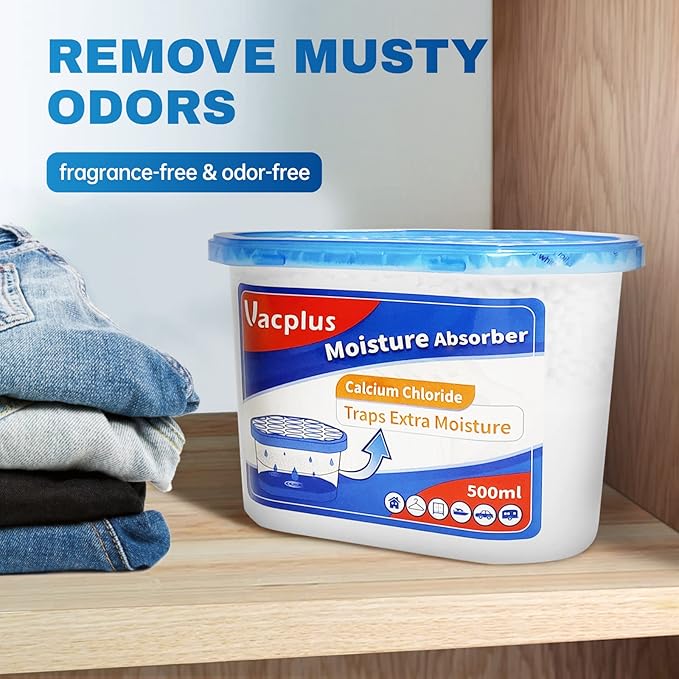 Vacplus Moisture Absorbers - Dehumidifiers for Closet, Efficient Humidity Absorber Boxes Collect Excess Moisture for Bathroom, Kitchen, Study, Fragrance-Free, 3 Pack