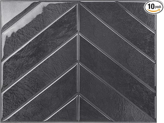 Peel and Stick Backsplash for Kitchen,New Upgrade Herringbone Premium Tiles,Stick on Subway Tile Peel and Stick for Bathroom,Black 10-Sheet.