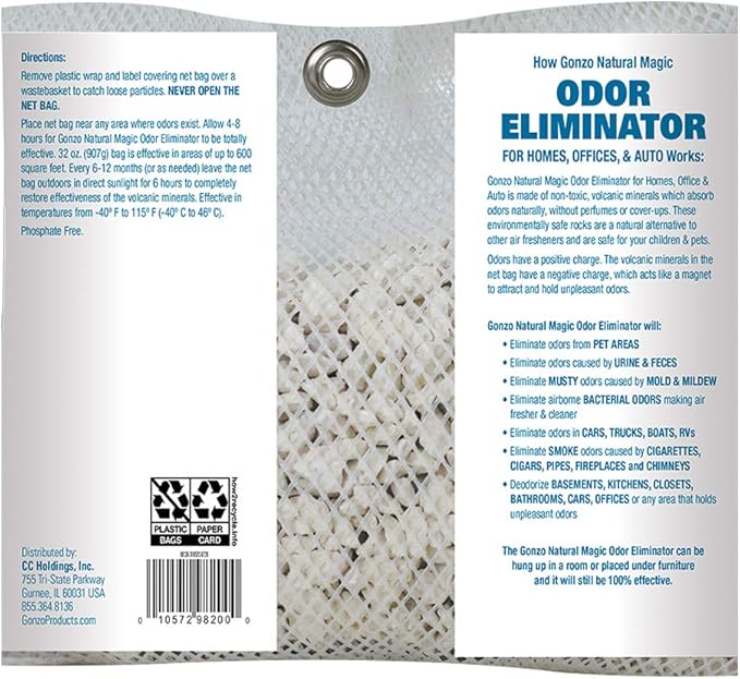 Gonzo Odor Eliminating Rocks - 32 oz - 907 Grams - Pet Cigarette Smoke Paint Garbage Odor Eliminator For Car Home Gym Bag Basement Locker Room