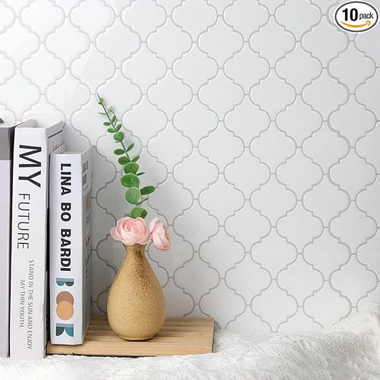 Arabesque Peel and Stick Backsplash for Kitchen, Thicker Design 3D Self Adhesive Wall Tile, 12"x12" Peel and Stick Wall Tiles, 10-Sheet Stick on Tiles for Kitchen and Bathroom (White)
