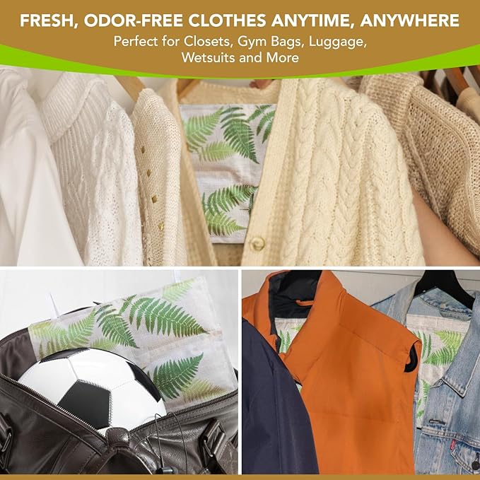 Hanging Bamboo Charcoal Natural Odor Absorber for Clothing, Closets, Wetsuits, Gym Bags & More – Fragrance-Free, Chemical Free, Reusable, Long-Lasting (3-Pack)
