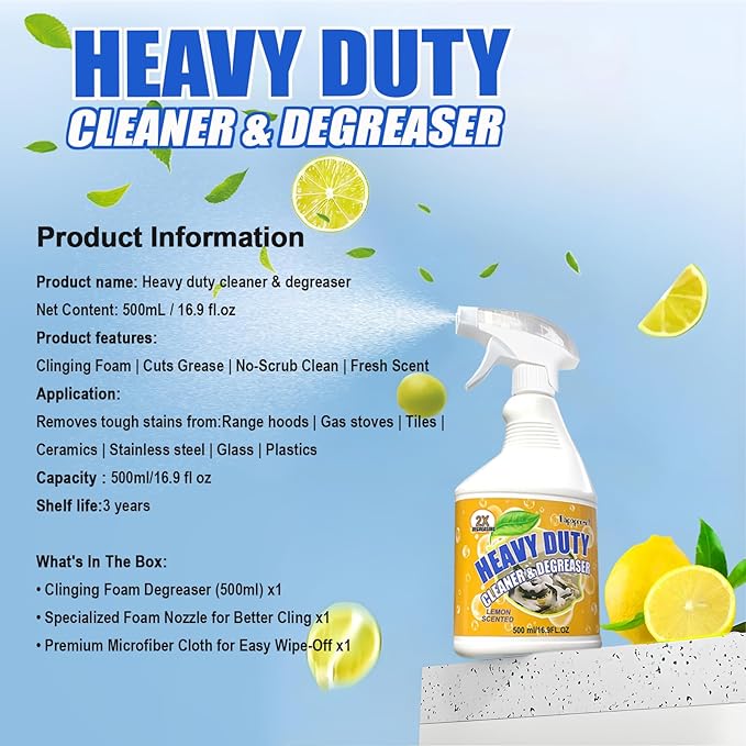 16.9 FLoz Clean Up Kitchen Oil Stains Spray,Oven Cleaner Heavy Duty,Kitchen Foam Cleaner & Multipurpose Degreaser Spray, Removes Burnt Residue, Grease & Oil Stains from Pots, Pans and Stovetops