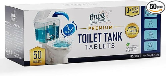 Once Every Month Premium Toilet Tank Cleaning Tablets, 300 Flush Count(50 Tablets),Long Lasting Automatic Cleaner, Spearmint Scent