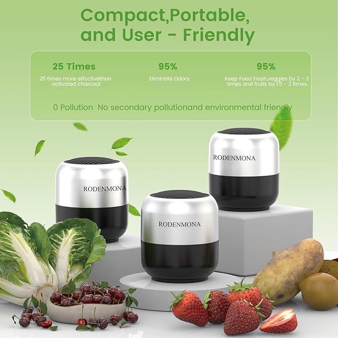 Ultra-Powerful Refrigerator Deodorizer, AOP Alkali Technology, Multi-Level O2 Filtering, 10 Year Lasting Odor Eliminator, More Effective Than Baking Soda Bamboo Air Purifying Bags