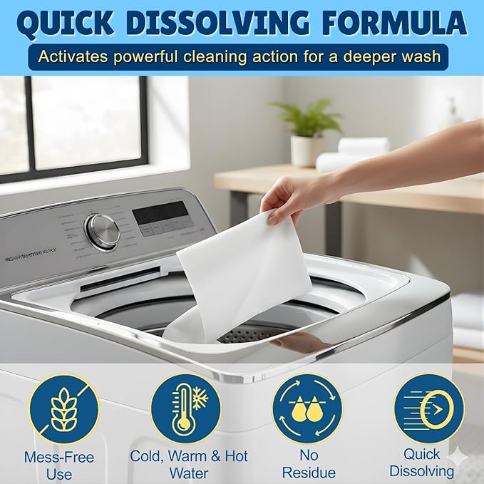 Eco-Friendly Laundry Detergent Sheets – 60 Loads (30 Sheets) Fresh Scent – Concentrated, Quick-Dissolve, Travel-Friendly & Hypoallergenic – No Phosphate, Bleach or Dyes