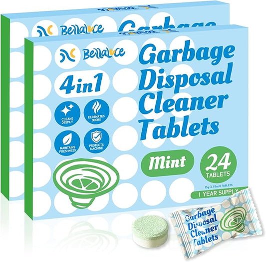 Garbage Disposal Cleaner Deodorizer Tablets-48 Pack Deep Cleaning Disposer Descaler Freshener-Heavy Duty Grease Grime Limescale Odor Smell Remover-for Kitchen All Disposals Mint Foaming 2 Year Supply