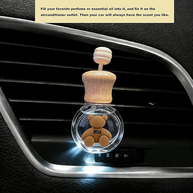 2 Pack Car Air Freshener Diffuser, Refillable Empty Glass Bottles with Vent Clip & Wooden Caps, Drift Car Air Freshener for Essential Oils, Long Lasting Air Fresheners for Car-A5