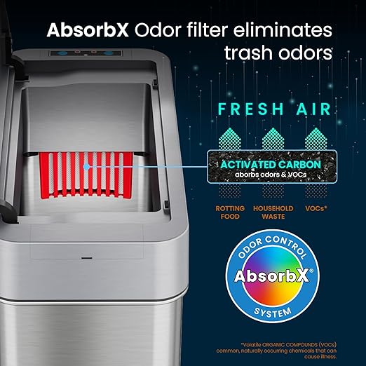 iTouchless 4 Gallon Slim Sensor Garbage Can (Lid Opens Left) with AbsorbX Odor Control, 15 Liter Slim Stainless Steel Automatic Trash Bin, Space-Saving Bin for Bathroom, Kitchen, Office, Hotel
