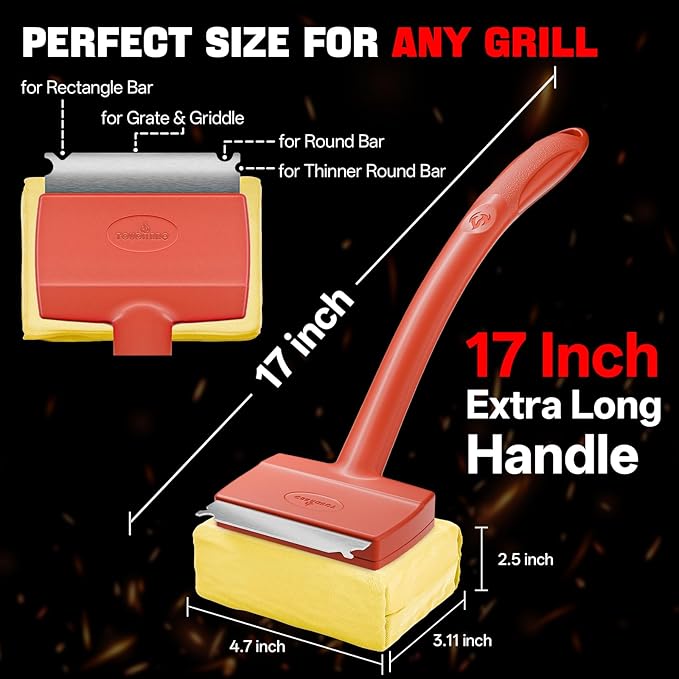 Grill Brush Bristle Free, Steam Grill Cleaning Brush with Detachable & Dishwash-Safe Brush-Head, Ergonomic Comfort Grip for Cast Iron/Stainless-Steel Grates, Safe Barbecue Grill Cleaner