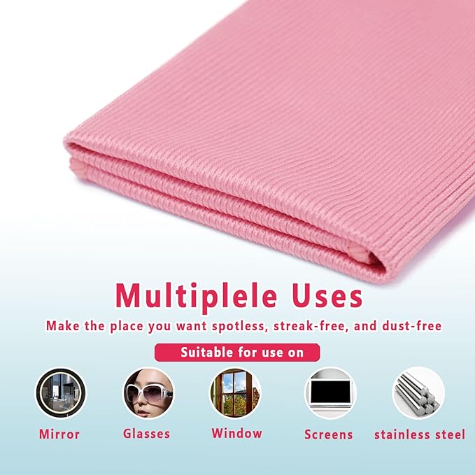 6 Pack Glass Cleaning Cloth Microfiber Cleaning Cloth for Window Eyeglass Jewelry Windshields Mirrors and Stainless Steel (Pink)
