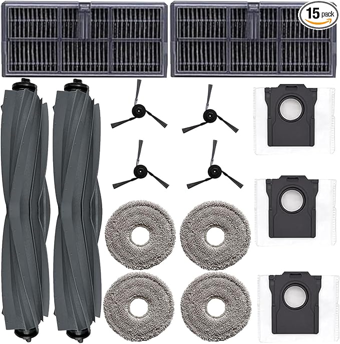 Replacement Accessories Kits For Dreame L40 Ultra / X40 Ultra/Mova P50 Pro Ultra / P10 Pro Ultra Vacuum Cleaner, 15 pack parts 2 Main Brush 4 Side Brush 2 Filter 4 Mop Pad 3 Dust Bag