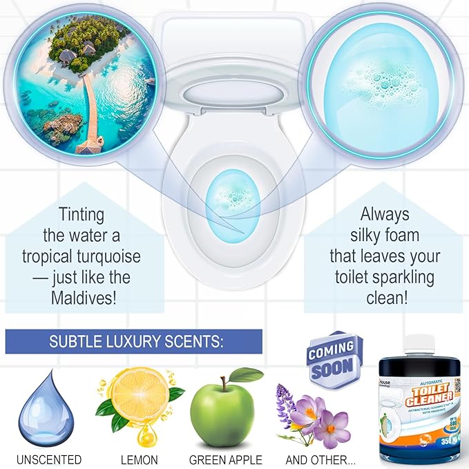 eHouse Automatic Toilet Cleaner with Refill — Flush-Activated Toilet Bowl Cleaner, Household Cleaning Solution - Toilet Cleaners for Hard Water, Removes Rust & Limescale, Fresh Apple Scent.