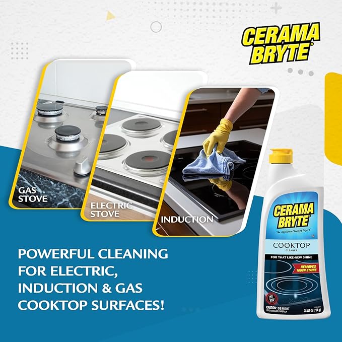 Cerama Bryte Removes Tough Stains Cooktop and Stove Top Cleaner for Glass - Ceramic Surfaces, 6-28 oz