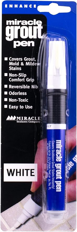 Miracle Sealants Miracle Grout Pen Recolors and Restores Grout Lines, White