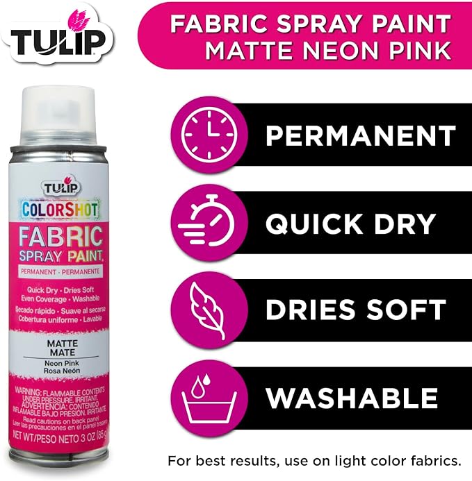 Tulip ColorShot Instant Fabric Spray Paint, Permanent Color Spray-On Fabric Paint, 3oz, Neon Pink