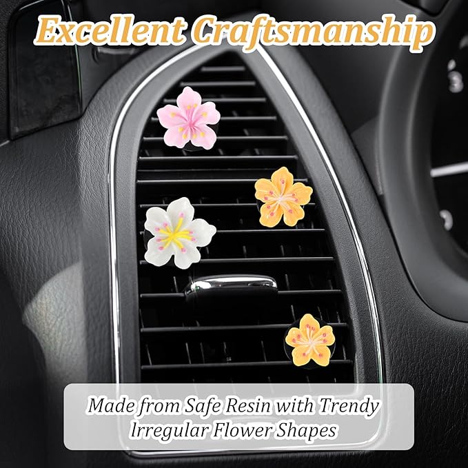 6 Pcs Flower Car Air Vent Clips Cute Car Air Freshener Vent Clips Pink Hawaiian Hibiscus And Cherry Blossom Accessories For Interior Aesthetic Decorations Pink, White, Yellow