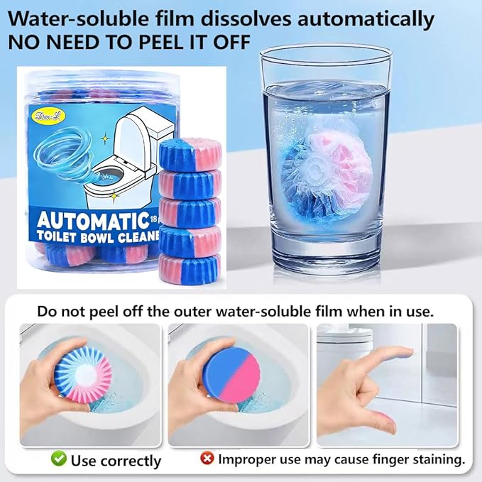 （18 Count） Automatic Toilet Cleaner Tablets, Toilet Bowl Cleaner Tablets, Bathroom Toilet Tank Cleaner，Blue Cleaning Tabs for Bathroom Tank