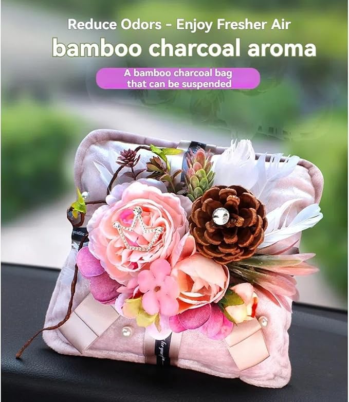 Car Accessories — Creative Bamboo Charcoal Air Purifying Bag with Breathable Fabric & Natural Charcoal Modern Design for Car Interior, New Vehicles & Home Use Odor Control Solution (Pink)