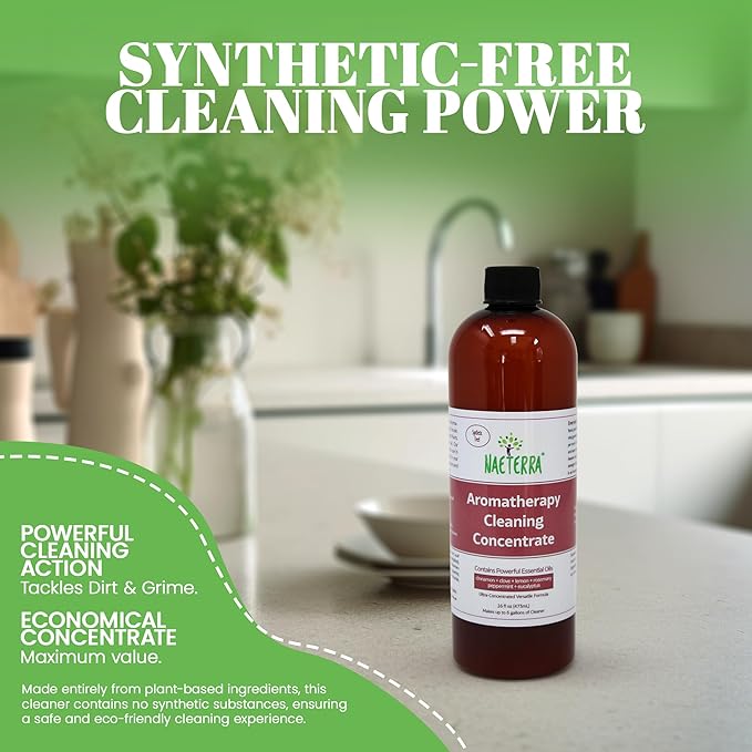 Naeterra Aromatherapy Cleaning Concentrate 16 oz - Natural All Purpose Multi Surface Cleaner - Plant Based Essential Oil Formula for Floors, Glass & Granite - Makes 6 Gallons - Pet Safe & Non Toxic