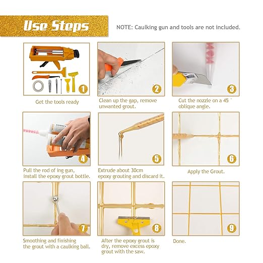 NADAMOO Epoxy Grout Bright Porcelain White, Dual Tubes Waterproof Tile Grout 19oz 400ml, Restore Tile Grout Line for Shower Bathroom Wet Room Kitchen, Caulk Gun NOT Included