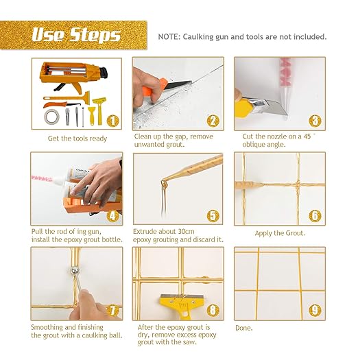 NADAMOO Epoxy Grout Dark Gray, Dual Tubes Waterproof Tile Grout 19oz 400ml, Restore Tile Grout Line for Shower Bathroom Wet Room Kitchen, Caulk Gun NOT Included