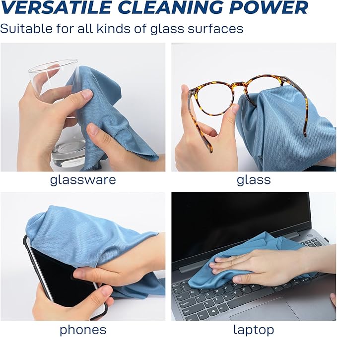 Microfiber Cleaning Cloths Glass Cleaner: 8 Packs 18X18 Window Cleaner Kit Wine Glasses Polishing Cloth Lint Free Washable Reusable Quickly Clean Mirro Screen Stainless Steel Windshield (03 White)
