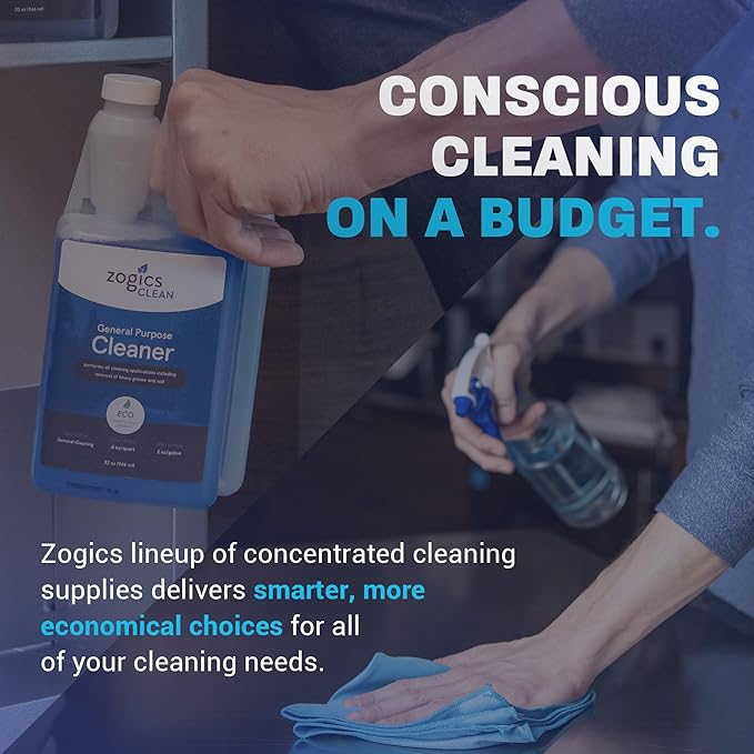 Zogics General Purpose Cleaner, 32 oz Bottle Makes up to 16 Gallons - Meets ECOLOGO Standards