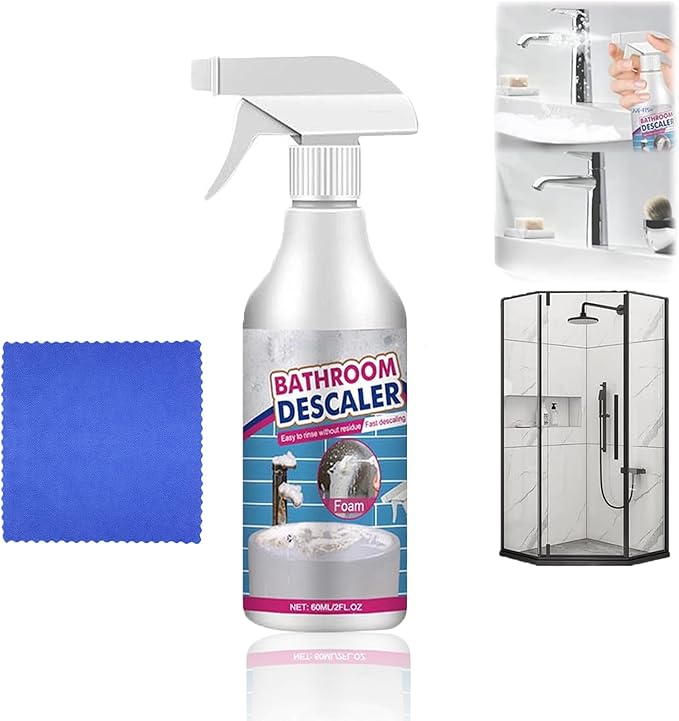 Bathroom Descaler Foam Cleaner Spray - Powerful Stain & Limescale Remover, All-Purpose No-Scrub Bubble Foam for Shower Glass, Sink, Toilet, Bathtub Tile Faucet Cleaning (1)