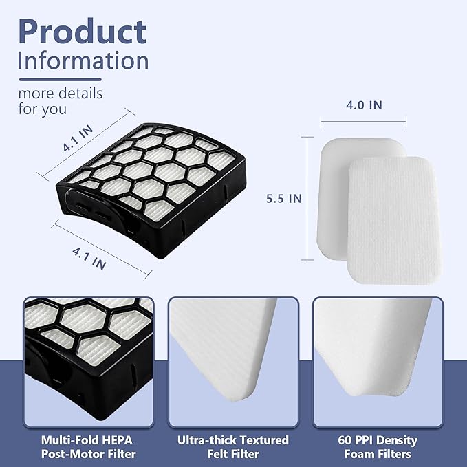 Vacuum Filter Replacement for Shark Pet ZU102 ZU100 Pet Pro ZU60 ZU62 Swivel Pro ZU51 NV151 NV150 CU50WM Pet Plus NV251 NV255 Navigator Rotator Upright Vacuum, Part 1238FT60 1239FT60