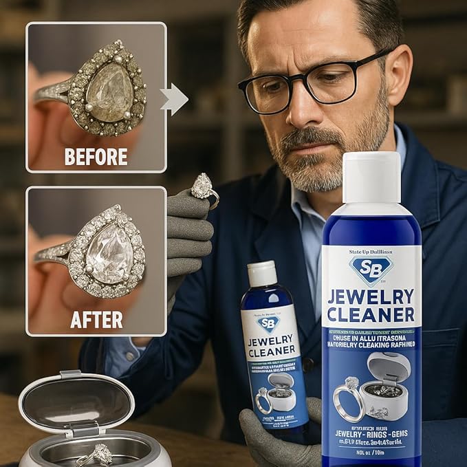 Jewelry Cleaner Liquid Concentrate – Professional Strength Non Toxic Solution for Diamonds, Gold, Silver, Platinum, and Precious Stones – Ammonia Free, Made in USA (8 Fl Oz)