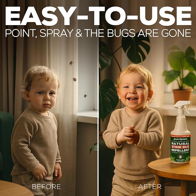 Natural Stink Bug Spray & Repellent for Indoor & Outdoor Use – Plant-Based Stink Bug Eliminator with Essential Oils, Stain-Free on Fabric, Pet & Family Friendly, 16 oz Ready-to-Use