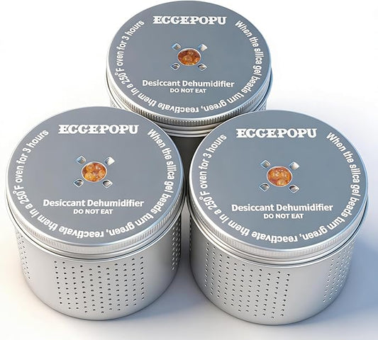 Gun Safe Dehumidifier - Portable Moisture Absorber, 200g Reusable Indicating Silica Gel Desiccant Canister for Gun Cabinets & Safes, Protect 80 Cubic Feet, Aluminum Shell,Silver