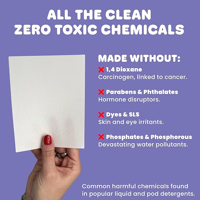 Wash'd Laundry Detergent Sheets - 40 Loads - Non Toxic Stain Fighting Enzymes - Plastic Free Travel Friendly Drawer Box - Lavish Lavendar