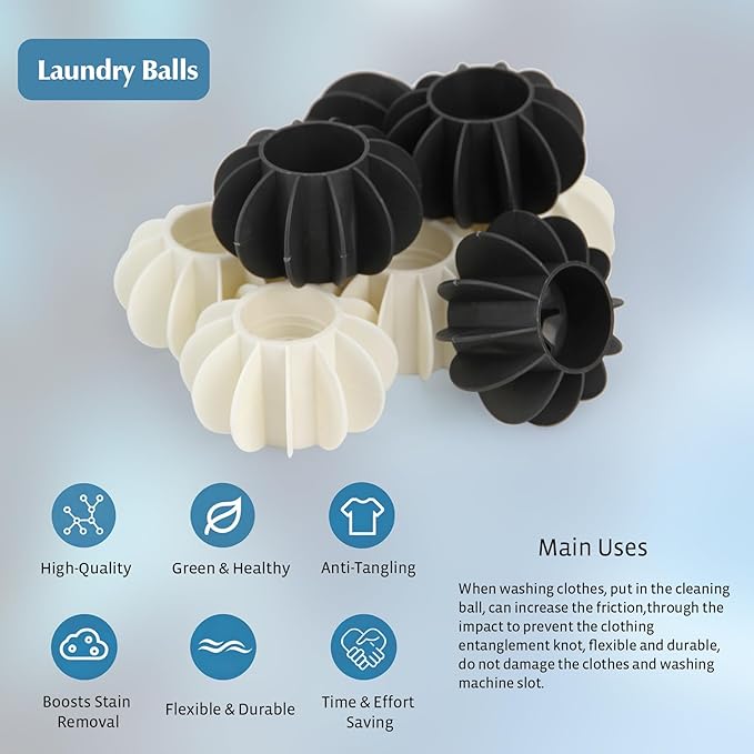 4Pcs Ech.Apr Reusable Laundry Balls, TPR Washing Machine Cleaner Ball, Anti-Tangle Washer Dryer Accessory