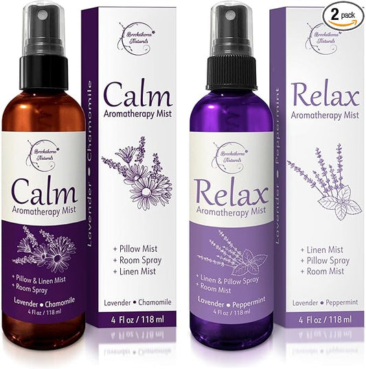 Lavender Spray Aromatherapy Mist Set of 2 ??Natural Linen & Pillow Spray for Bedding, Essential Oil Room Mist with Lavender & Chamomile for relaxation & sleep by Brookethorne Naturals